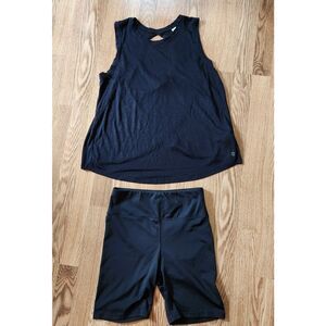 Balance Collection Tank Top w/Shorts Womens Large Black Yoga Shirt Lot of 2